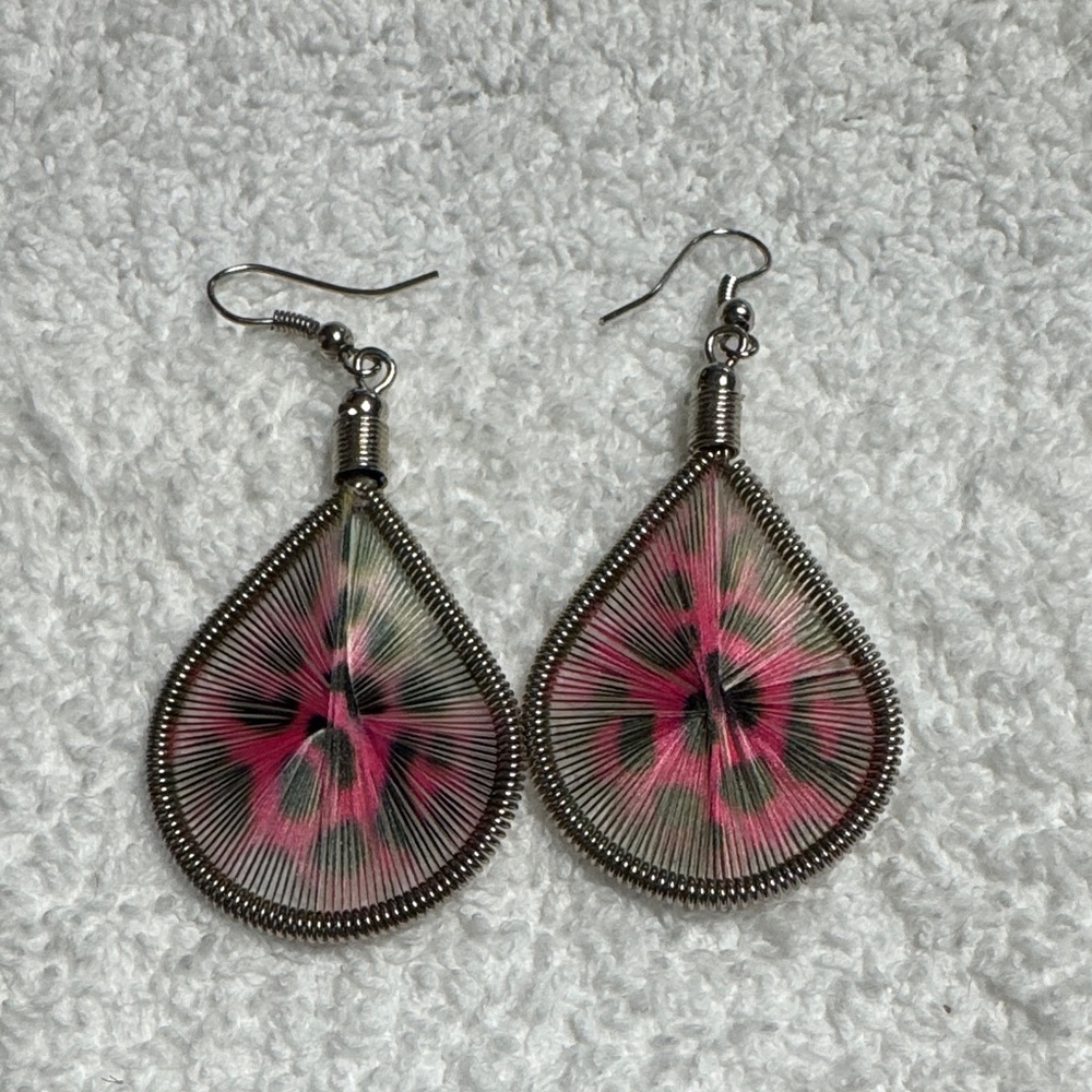 Pink and Silver Teardrop Earrings